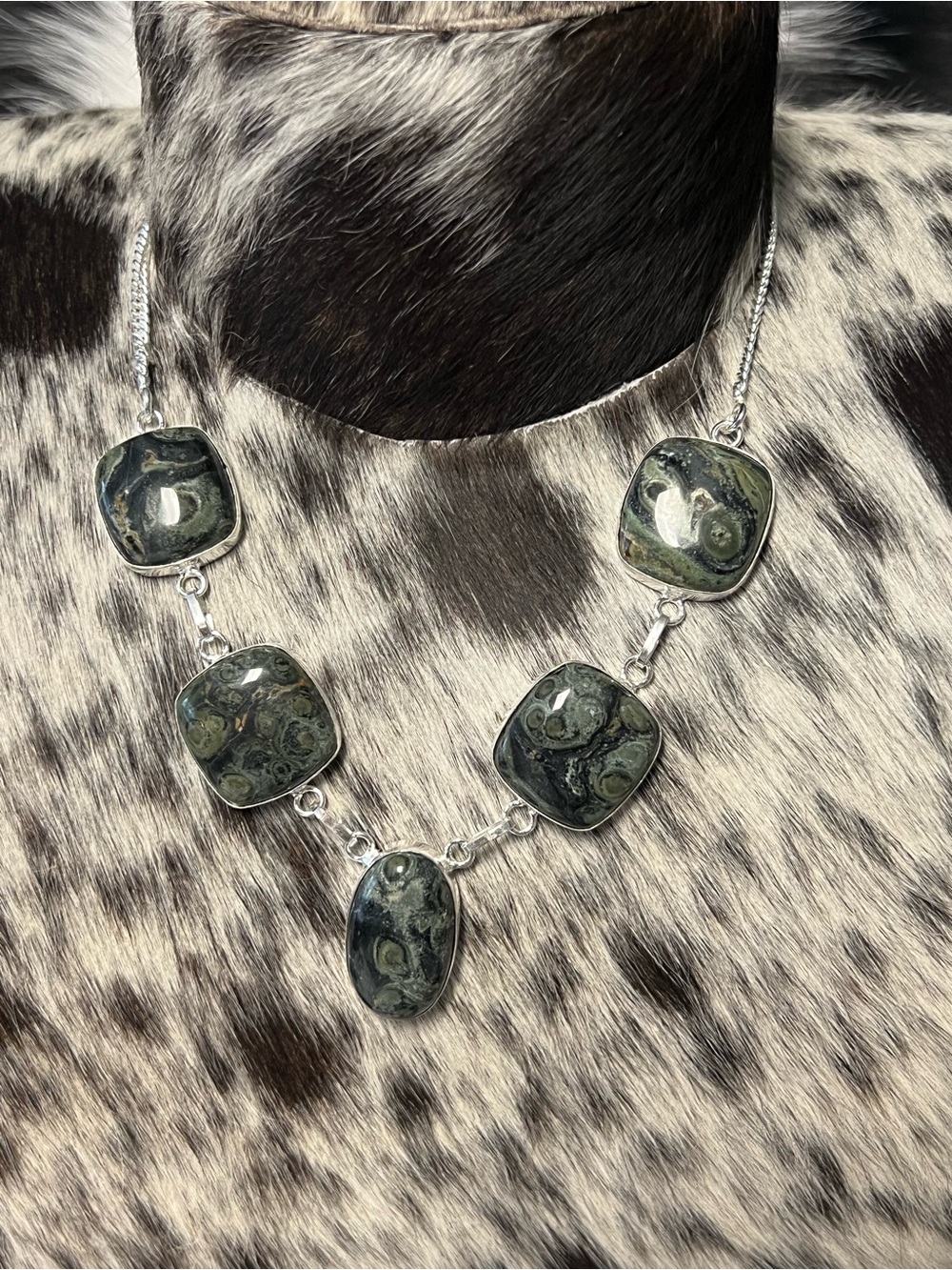 Sterling Silver Green Star Galaxy Statement Necklace